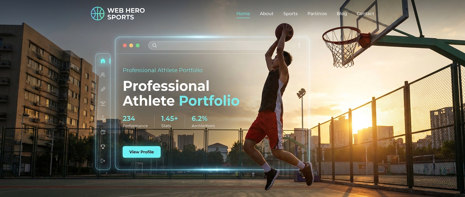 Mockup de página oficial — atleta de basquete